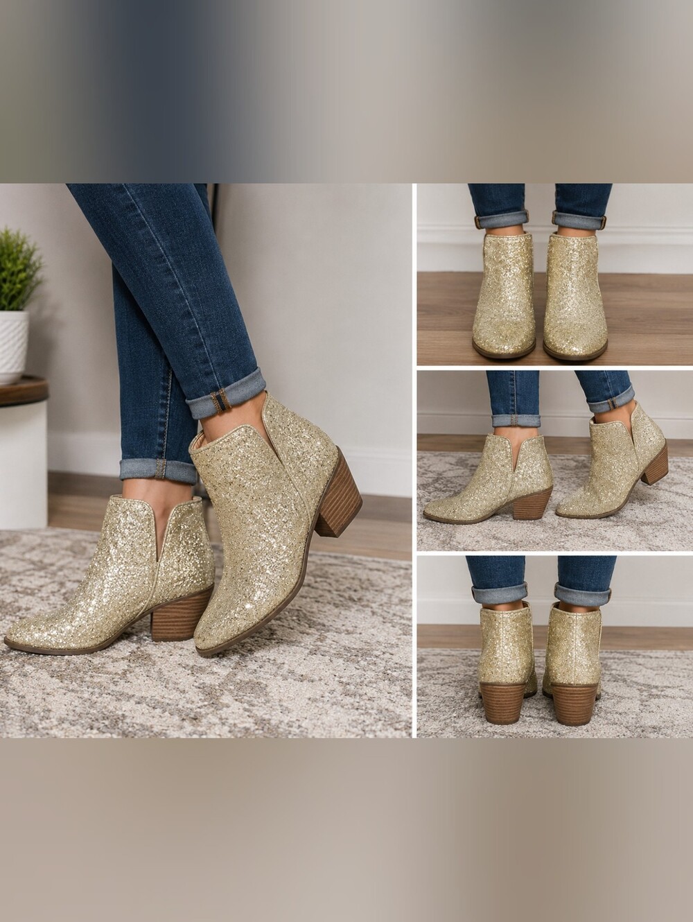 Not Rated Gold Glitter Western Booties 7.5